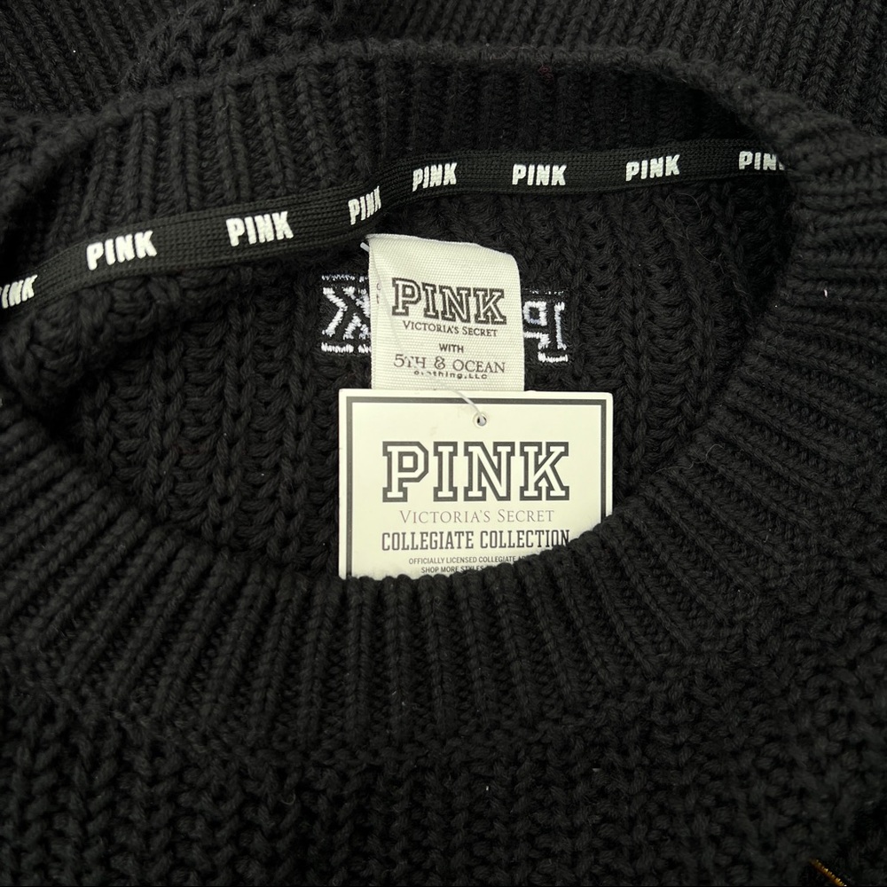 VS PINK Black/White Crewneck US Army Striped Long Sleeve Knit Pullover Sweater - Picture 5 of 7